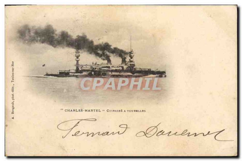 Old Postcard Boat War Charles Martel has turrets Breastplate