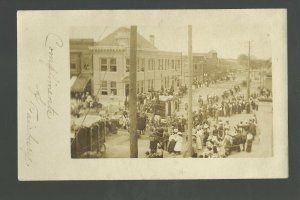 Fairbury NEBRASKA RPPC 1908 RINGLING BROS. CIRCUS PARADE Main Street CROWD