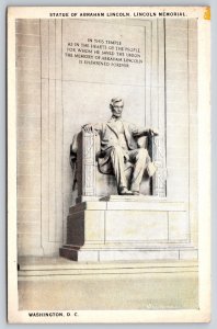Washington DC~Seated Abraham Lincoln Statue In Lincoln Memorial~Vintage Postcard