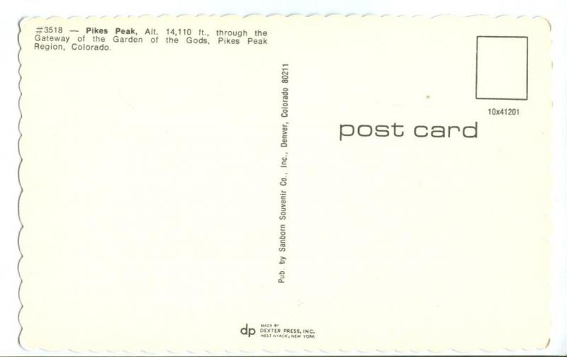 USA, Pikes Peak, Colorado, unused Postcard 