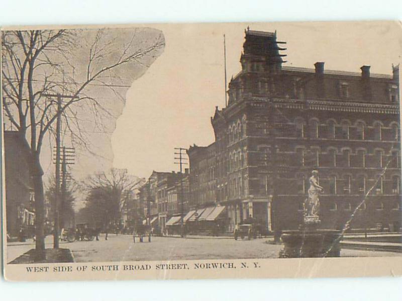 Bent Corner Divided-Back VIEW OF STREET Norwich New York NY n1587