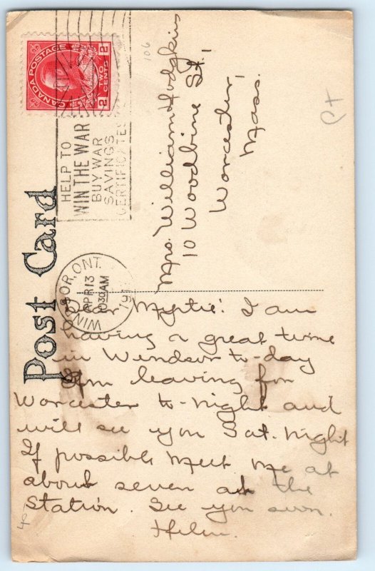 Windsor Ontario Canada Postcard Ouellette Avenue Looking South c1930's