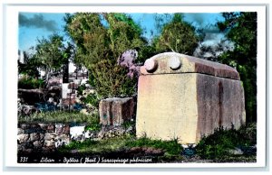 Lebanon RPPC Photo Postcard Sarcophage Phoenician Byblos (Jbail) c1950's