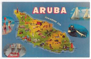 Map of Aruba Netherlands Antilles Illustrated and Photos Vintage Postcard