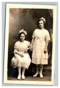 Vintage 1920's RPPC Postcard Photo of Pretty Girls with Bows