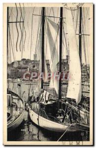 Old Postcard Boat Sailboat Cannes Port and Suquet