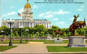 Colorado Denver State Capitol Building Showing Broncho Buster and Indian Warr...