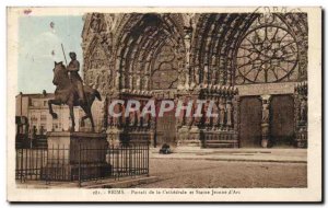 Old Postcard Reims De La Cathedrale Gate And Statue Jeanne d & # 39Arc