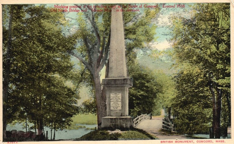 Vintage Postcard Old North Bridge & Minuteman British Monument Concord Mass.