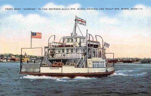 Agoming Ferry Boat Between Sault Ste Marie Michigan Ontario linen postcard