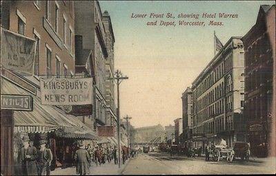 Worcester MA Lower Fron St. GREAT DETAIL c1910 Postcard