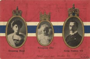 norway norge, Kong Haakon VII, Dronning Maud, Kronprins Olav, National Flag 1905