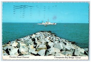 1988 Chesapeake Bay Bridge Tunnel Thimble Shoal Ship Virginia Beach VA Postcard