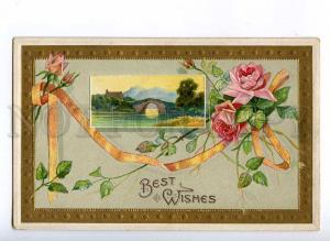 189574 Best Wishes PINK ROSES Klein Vintage EMBOSSED PC