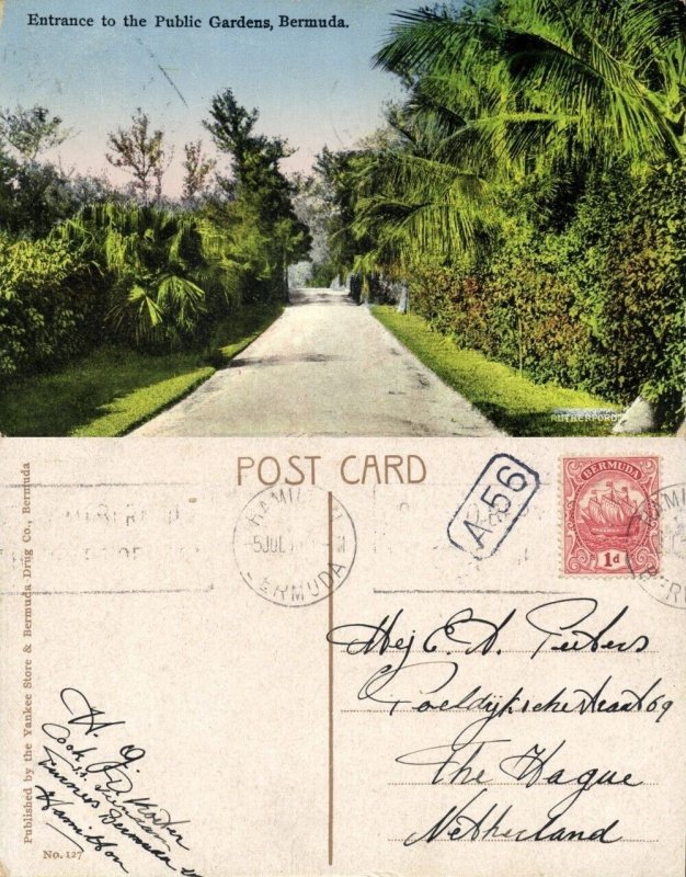 bermuda, HAMILTON, Entrance to the Public Gardens (1930s) Postcard