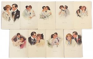 Romantic lovers couple romance set 9 artist postcards love affection John Neury 