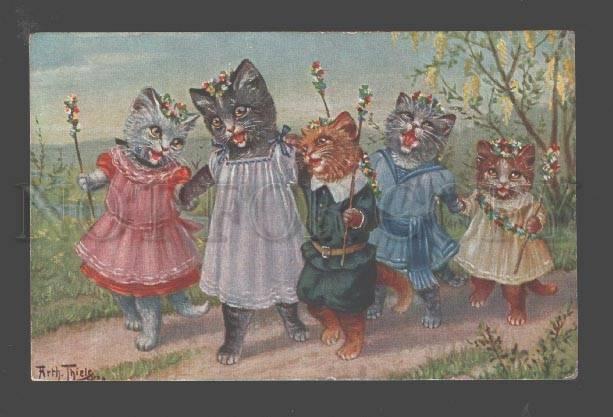 3093545 Dressed PUSSY CAT Kittens as Spring FAIRY by THIELE old