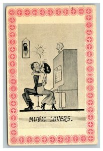 Vintage 1912 Winsch Comic Postcard - Couple Kissing at the Piano - Music Lovers