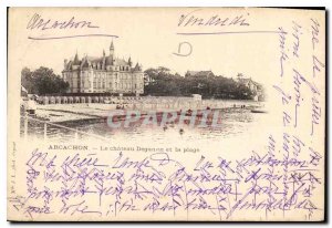 Old Postcard Arcachon Le Chateau Deganne and the Beach 1900 Card