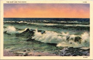 Surf & Ocean Scenic American Coastline Waves Beach Linen Postcard 