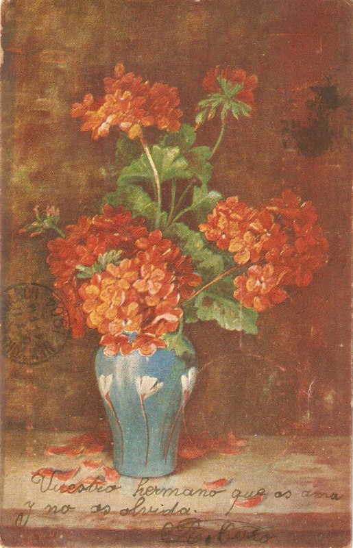 Beautiful flowers in vase Nice vintage Spanish postcard