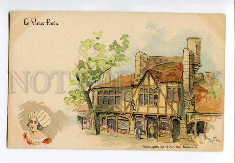 251313 Old PARIS Shops rue des Remparts by ROBIDA Vintage PC