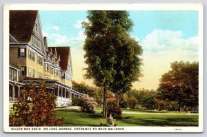 1934 Silver Bay Ass'n Lake George Main Building Entrance Grounds Posted Postcard