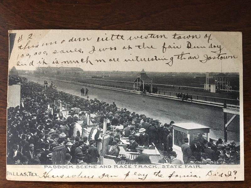 1907 Paddock Scene & Race Track, State Fair, Dallas, Texas TX d19