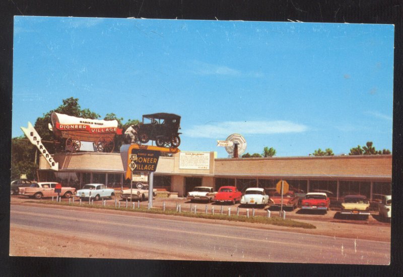 MINDEN NEBRASKA PIONEER VILLAGE OLD CARS ADVERTISING VINTAGE POSTCARD NEBR.