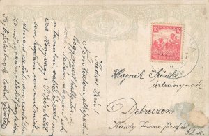 Painting fine art vintage postcard LADY IN NATURE STATUE