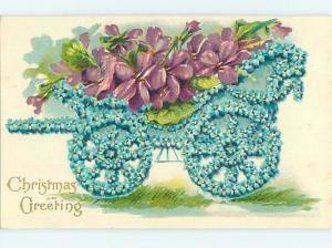 Pre-Linen christmas fantasy CARRIAGE MADE OF FORGET-ME-NOT FLOWERS HL0355-22