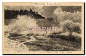 Old Postcard Dinard Brittany Study of Waves on the Dike