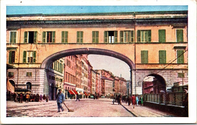 Genova Via Carlo Alberto Postcard PM WOB Note VTG Vintage WB 