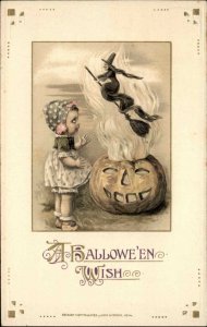 Halloween Winsch Freixas Little Girl & Witch EXCELLENT CONDITION Postcard