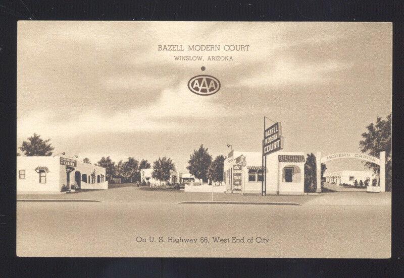 WINSLOW ARIZONA ROUTE 66 BAZELL MODERN COURT LINEN ADVERTISING POSTCARD