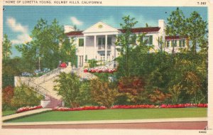 Vintage Postcard Home Of Loretta Young Holmby Hills California Tichnor Art Co. 