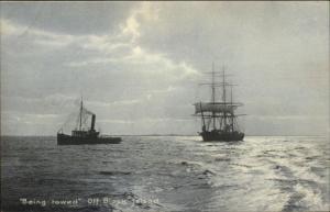 Tug Boat Towing Schooner Off Block Island RI c1905 Postcard