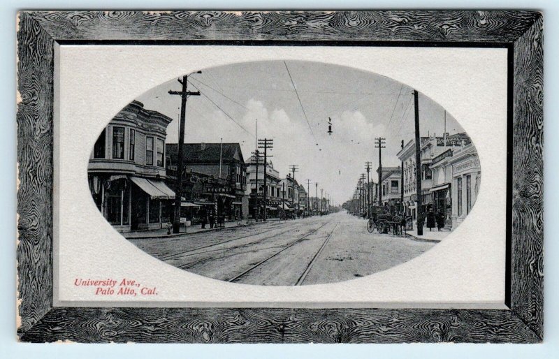 PALO ALTO, CA California ~ UNIVERSITY AVENUE Street Scene c1910s Glosso Postcard