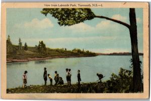 View from Lakeside Park, Yarmouth Nova Scotia c1948 Vintage Postcard Q18