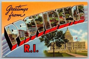 Providence Rhode Island, RI Greetings From Large Letter Postcard