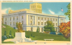 Bangor Maine  Pierce Memorial & Post Office White Border Postcard Unused