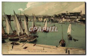 Postcard Old Fishing Boat CAnnes Harbor and Mount Knight View from the Munici...