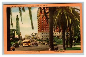 Vintage 1930's Postcard Wilshire Blvd Los Angeles California Antique Cars & Bus