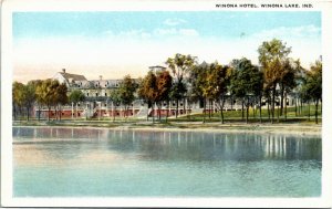 Postcard IN Winona Lake Winona Hotel Lake Shore ~1920 F20