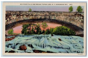 c1930's Bog River Falls and Bridge Tupper Lake NY Adirondack Mts. Postcard