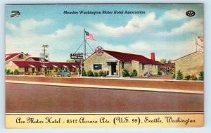 SEATTLE, WA Washington ~ ACE MOTOR HOTEL US Highway 99~ c1940s Roadside Postcard