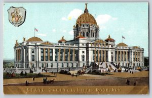 Little Rock Arkansas~State Capitol Bldg & Coat Of Arms~Embossed~Vintage Postcard