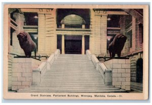 Winnipeg Manitoba Canada Postcard Grand Staircase Parliament Buildings 1937