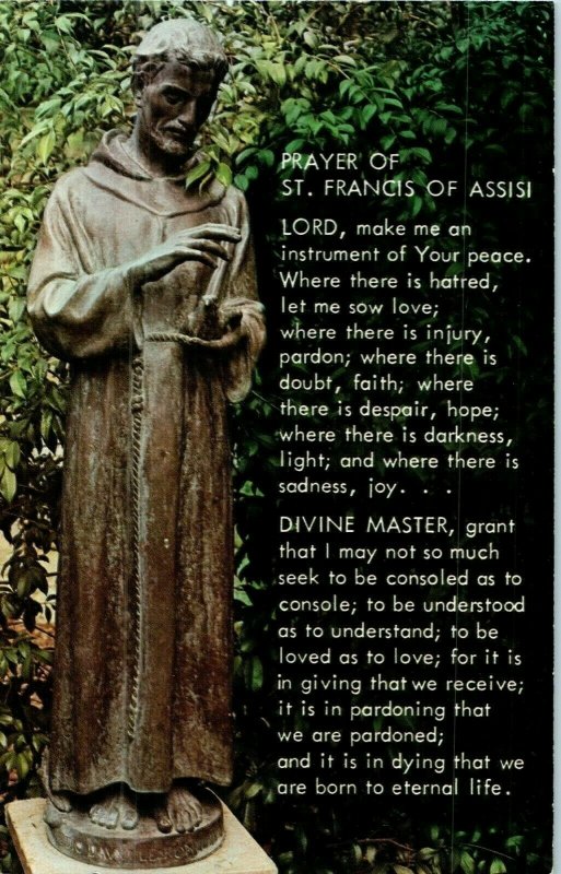 St Francis of Assisi Bronze Statue at Mission Santa Barbara California Postcard