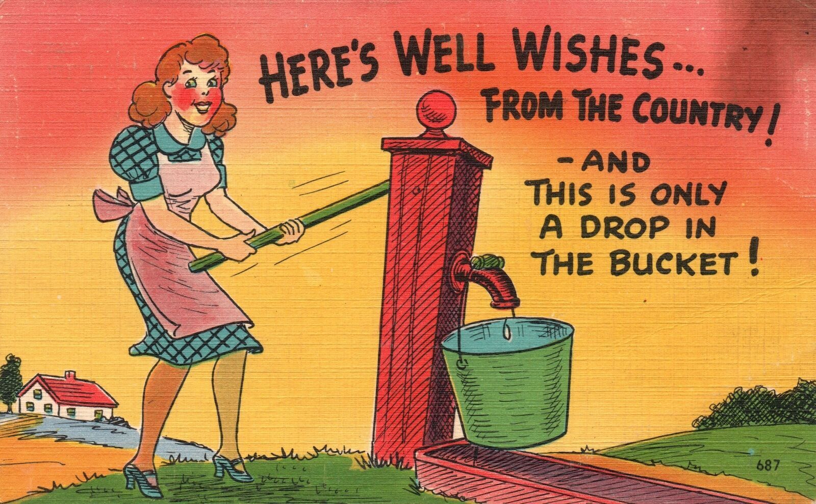 Vintage Postcard 1950 Heres Well Wishes From The Country Comic Wish Card Other Unsorted 3935